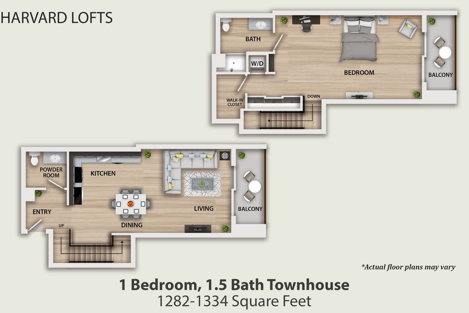 1 Bedroom, 1.5 Bathroom Townhouse Floor Plan 7